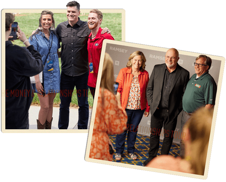 Collage of Dave Ramsey and Dr. John Delony with Fans